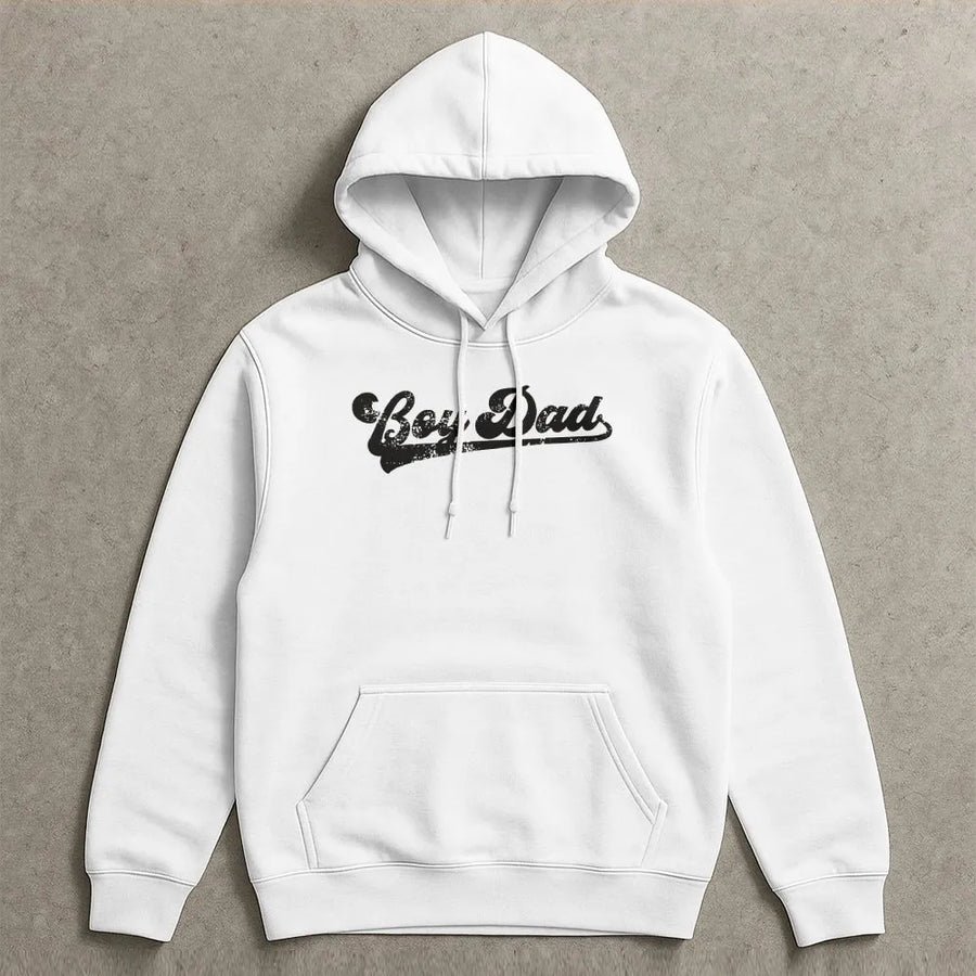 Boy Dad Hoodie | Retro Script Distressed Graphic | Premium Cotton-Blend Sweatshirt | Gift for New Dad, Father's Day