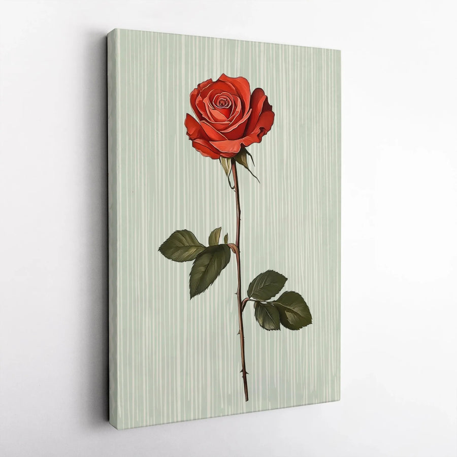 Red Rose Canvas Wall Art | Minimalist Botanical Floral Print | Premium Gallery Wrap Decor | Romantic Home Office Gift for Her
