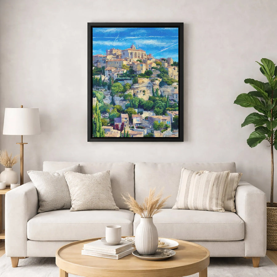 Provence Hilltop Village Canvas Print | Impressionist French Landscape Art | 1.25-Inch Gallery Wrap | Premium Home Decor Gift