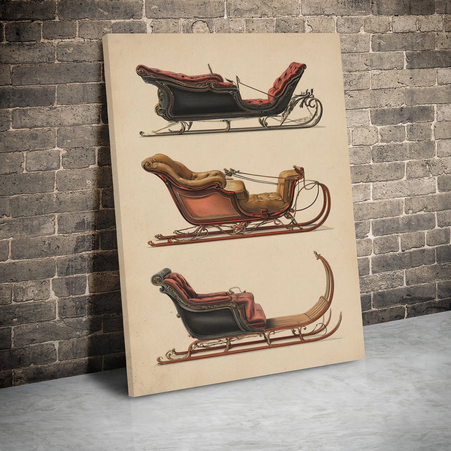 Vintage Sleigh Canvas Art | Antique Victorian Horse Drawn Sled Print | Gallery Wrapped Premium Wall Decor | Holiday Home Office Gift