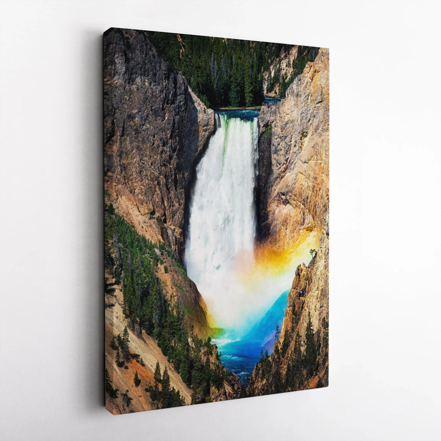Yellowstone Lower Falls Canvas Art | Majestic Waterfall with Rainbow | 1.25" Gallery Wrap Premium Print | Nature Home Office Wall Decor Gift