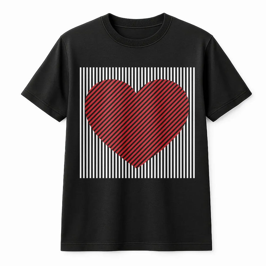 Striped Heart Graphic T-Shirt | Modern Minimalist Geometric Love Print | 100% Premium Cotton Tee | Romantic Gift for Her & Him