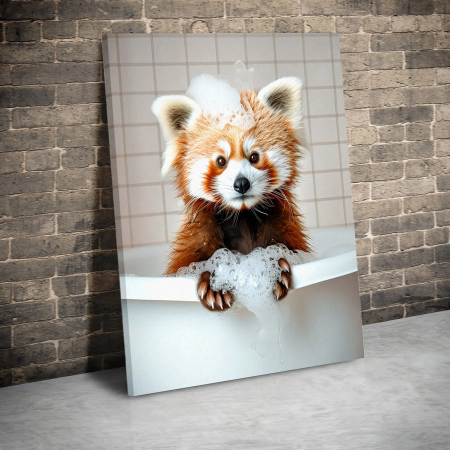 Red Panda Wall Art | Cute Animal Bubble Bath Portrait | Premium Gallery-Wrapped Canvas Print | Nursery or Bathroom Decor Gift