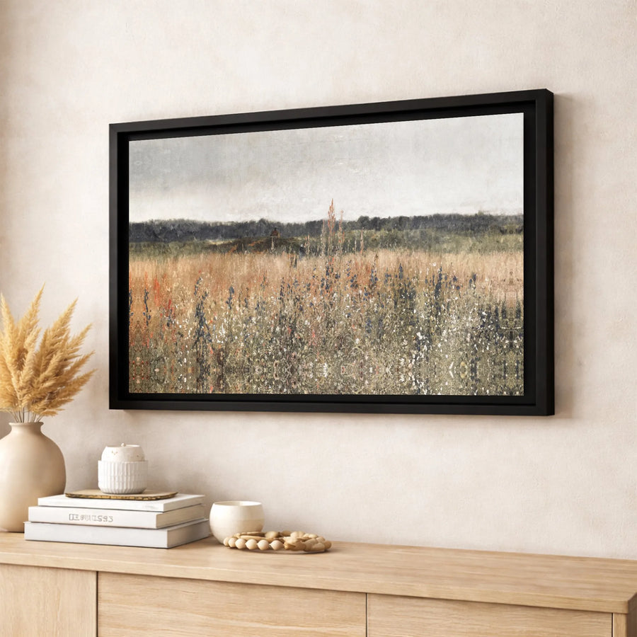 Wildflower Meadow Landscape Wall Art | Abstract Neutral Canvas Print | Gallery Quality 1.25" Profile | Modern Farmhouse Home Decor
