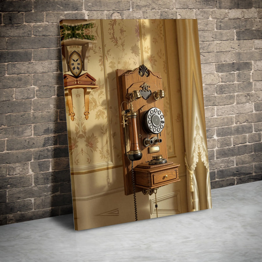 Vintage Rotary Telephone Wall Art | Antique Wall-Mounted Phone Print | Premium Gallery Wrapped Canvas | Office & Home Decor Gift