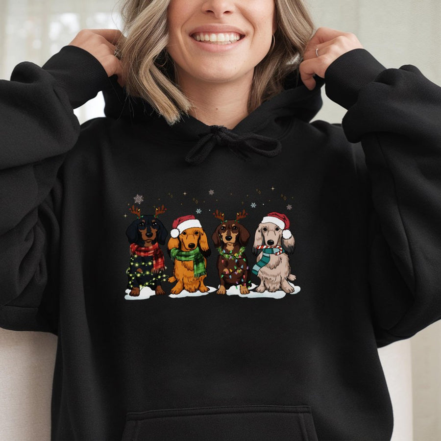 Dachshund Christmas Hoodie | Festive Wiener Dog Graphic Print | Premium Cotton Blend Sweatshirt | Holiday Gift For Dog Lovers