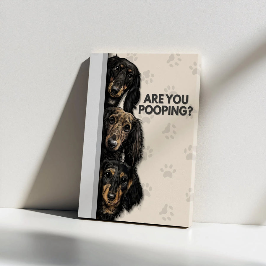 Dachshund Bathroom Wall Art | Funny Are You Pooping Dog Decor | Premium Gallery Wrap Canvas | Unique Gift for Dog Lovers