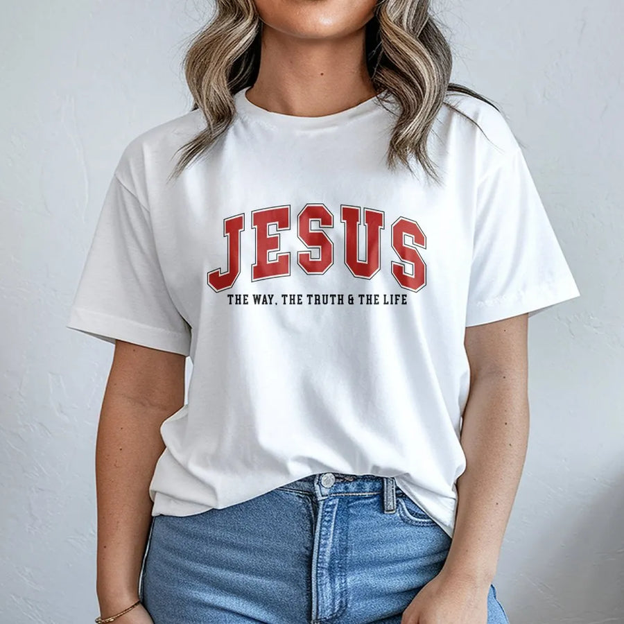 Jesus The Way The Truth And The Life T-Shirt | Varsity Lettering Christian Faith Design | Premium Cotton Unisex Apparel | Religious Scripture Gift
