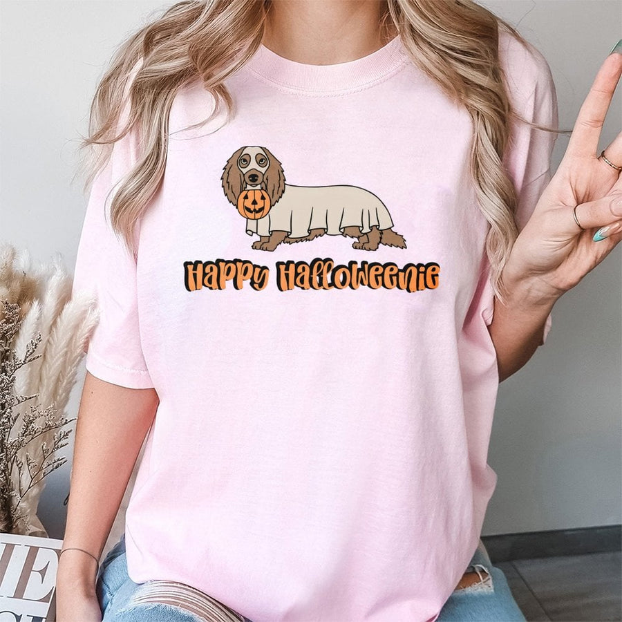 Dachshund Halloween T-Shirt | Happy Halloweenie Ghost Dog Design | Premium Soft Cotton Tee | Funny Dog Mom Gift for Fall