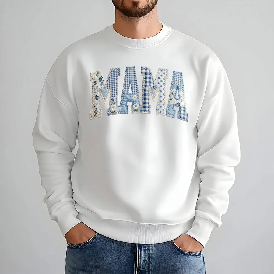 Mama Sweatshirt | Blue Toile Patchwork Style Floral Print | 100% Soft Cotton | Mother's Day Gift for Mom