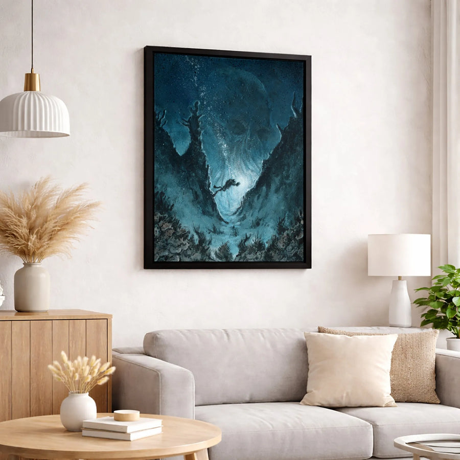 Deep Sea Diver Skull Wall Art | Gothic Ocean Surrealist Canvas Print | 1.25-Inch Premium Gallery Wrap | Dark Fantasy Home Decor Gift