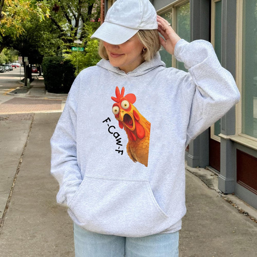 Funny Chicken Hoodie | F-Caw-F Screaming Rooster Graphic | Soft Cotton-Blend Pullover | Sarcastic Animal Lover Gift for Men and Women