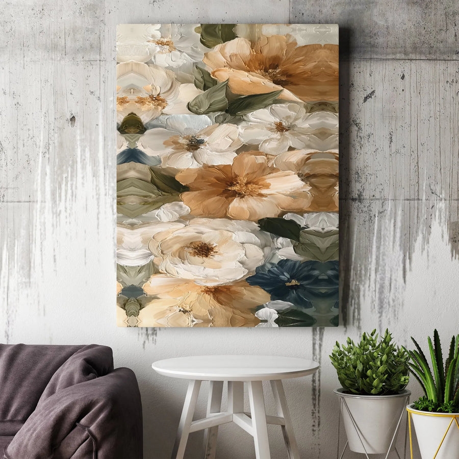Textured Floral Canvas Wall Art | Vintage Botanical Painting Print | Premium 1.25" Thick Gallery Wrap | Modern Farmhouse Decor Gift