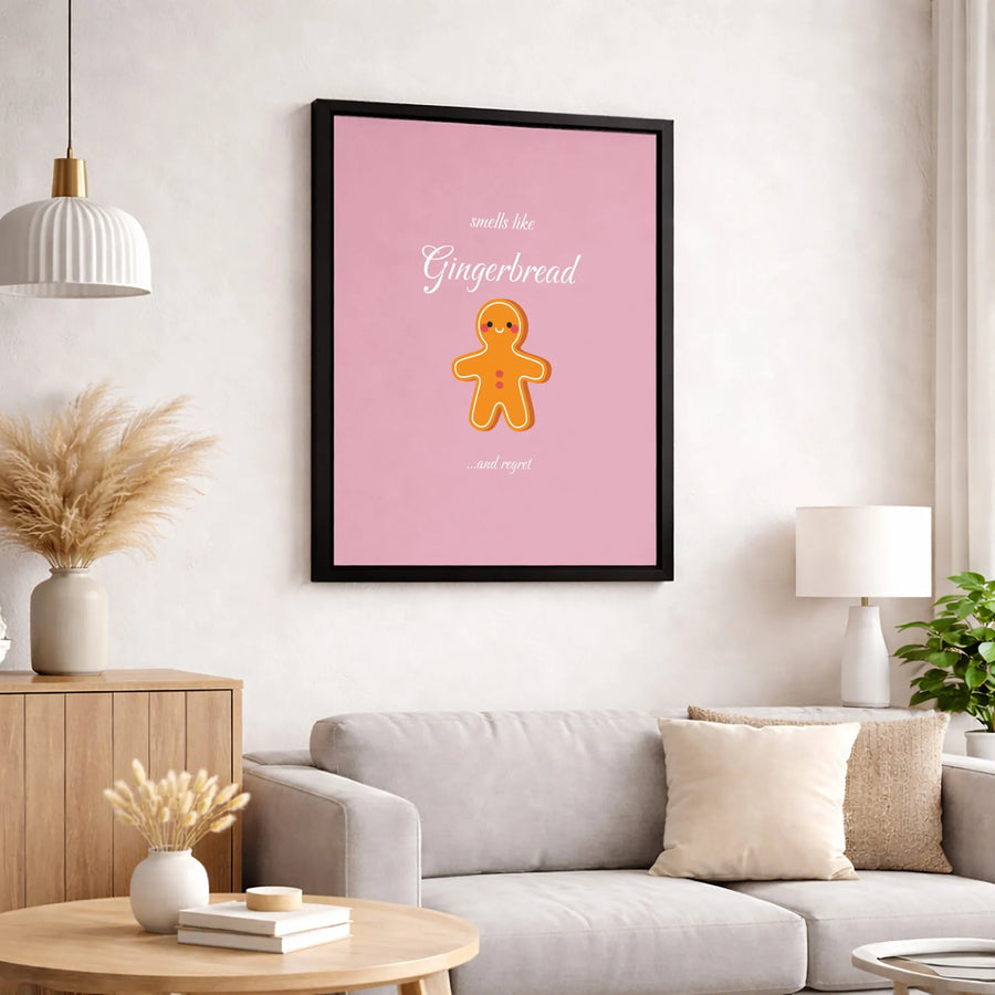 Funny Gingerbread Man Canvas Print | Smells Like Regret Holiday Wall Art | Premium Gallery Wrapped Decor | Humorous Christmas Gift For Home
