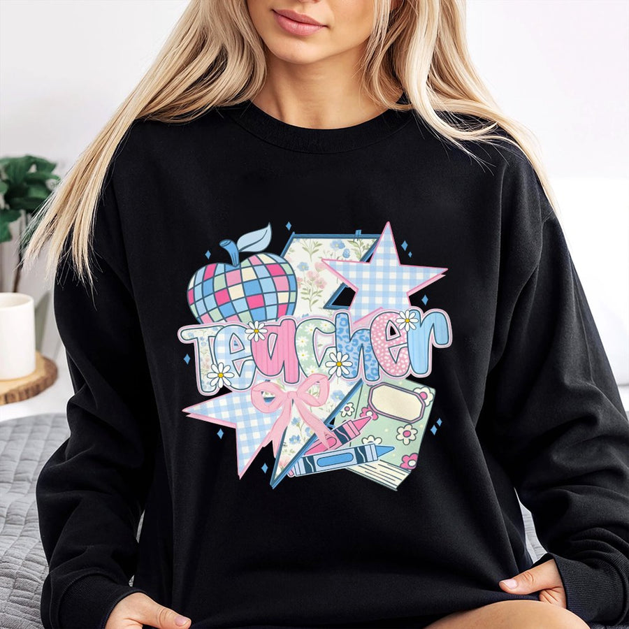 Teacher Sweatshirt | Pastel Coquette Bow Floral Design | Premium Cotton Blend | Gift for Teacher Appreciation, Educator, or Teaching Student