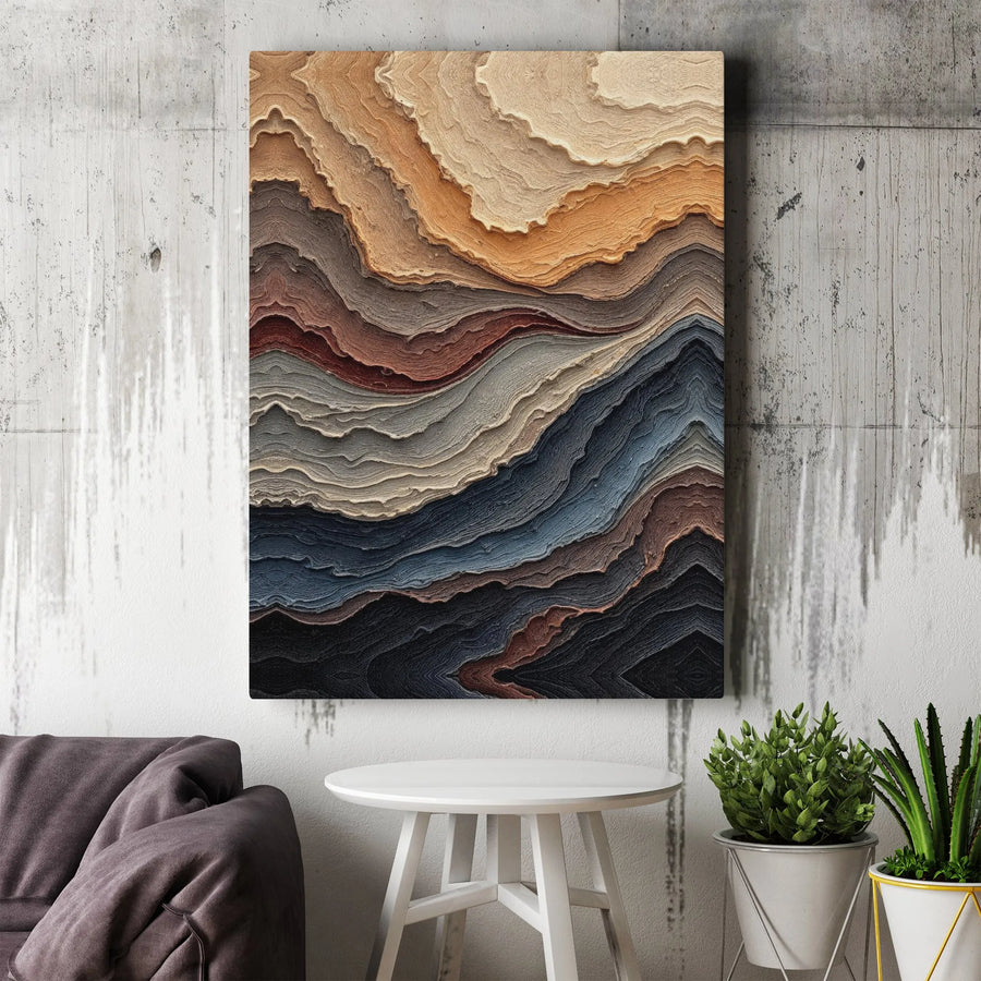 Abstract Geological Strata Wall Art | Textured Earth Tone Landscape Canvas Print | Premium Gallery Wrapped Decor | Modern Home Office Statement Piece