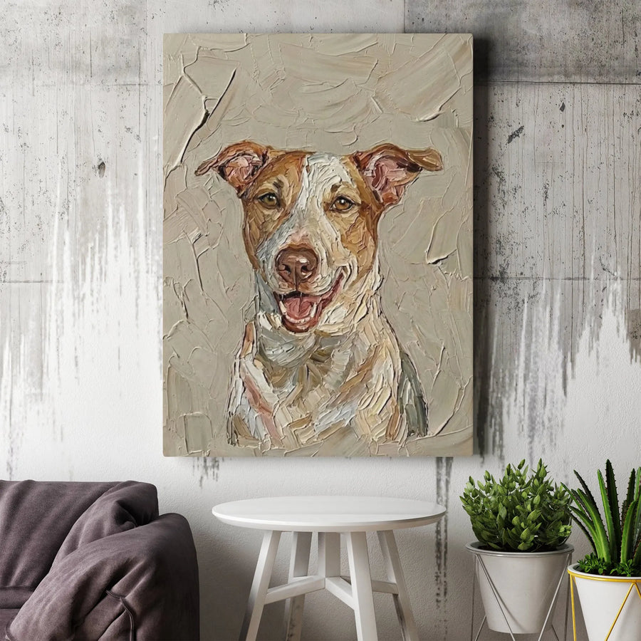 Textured Dog Portrait Canvas Art | Impasto Style Pitbull Painting Print | Premium Gallery Wrap Wall Decor | Unique Gift for Dog Lover