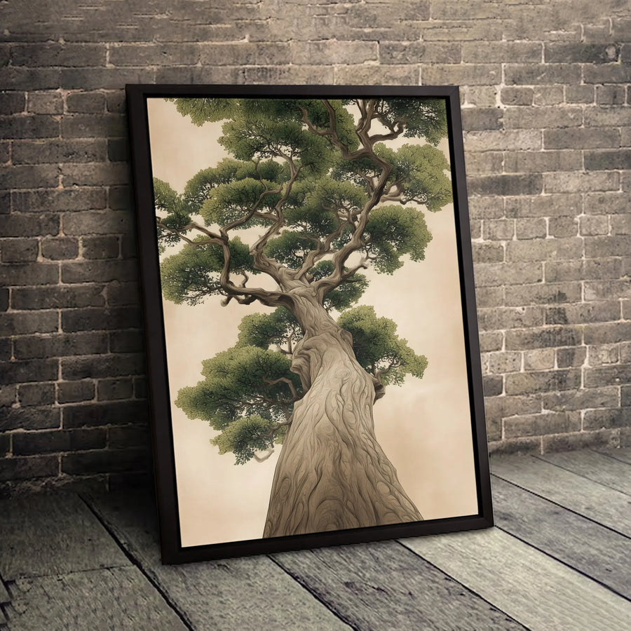 Japanese Gnarled Tree Canvas Art | Vintage Botanical Zen Wall Decor | Premium 1.25" Thick Gallery Wrap | Nature-Inspired Home Office Gift