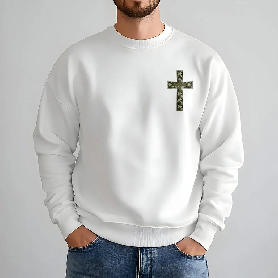 Camo Cross Sweatshirt | Military Camouflage Christian Faith Graphic | Soft Cotton Blend | Patriotic Religious Gift for Veterans & Christians