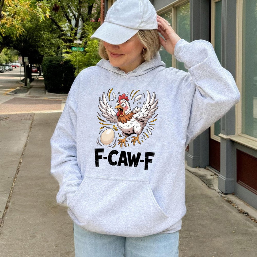 Funny Chicken Hoodie | F-CAW-F Pun Graphic | Premium Cotton Blend | Humorous Farm Animal Gift For Chicken Lovers