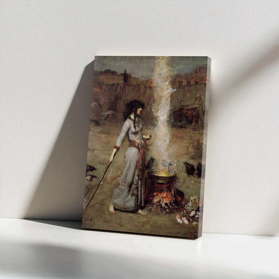 The Magic Circle Vertical Canvas | Waterhouse Witchcraft Art Reproduction | Premium Gallery Wrapped Canvas | Dark Academia Home Decor Gift