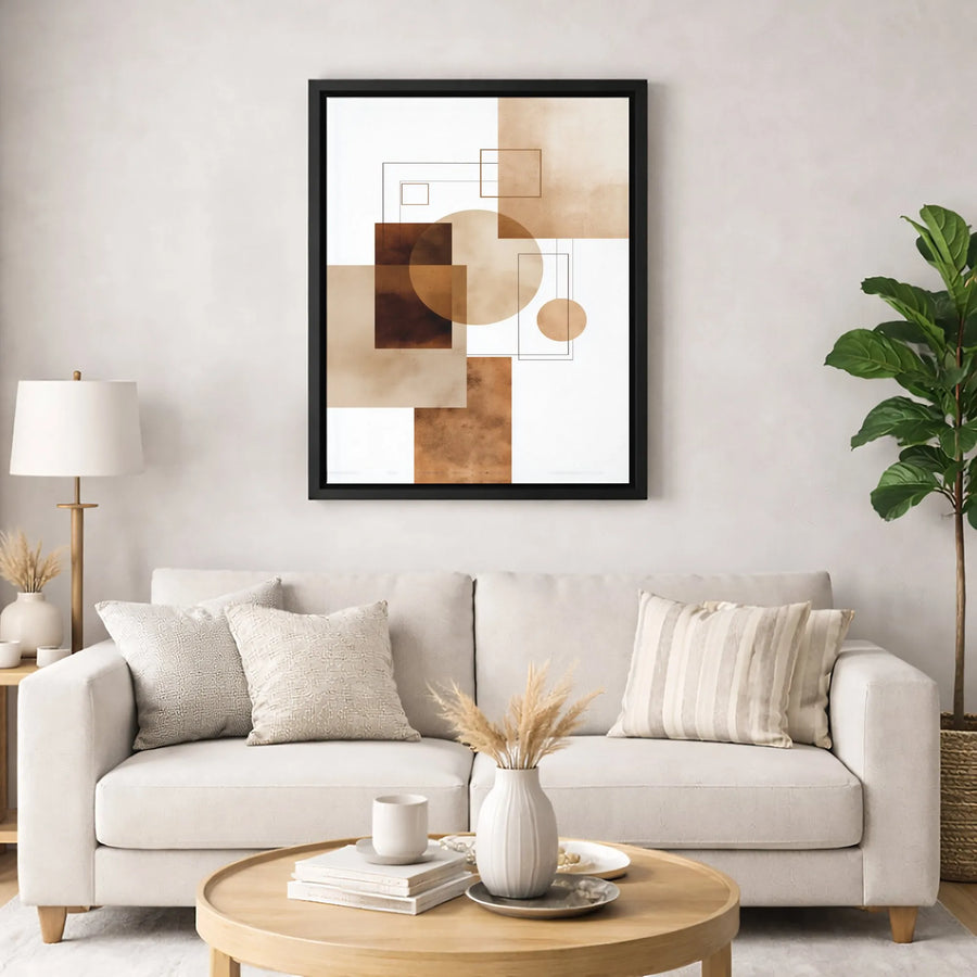 Abstract Geometric Canvas Wall Art | Modern Brown Toned Shape Design | Premium 1.25-Inch Gallery Wrap | Minimalist Home & Office Decor