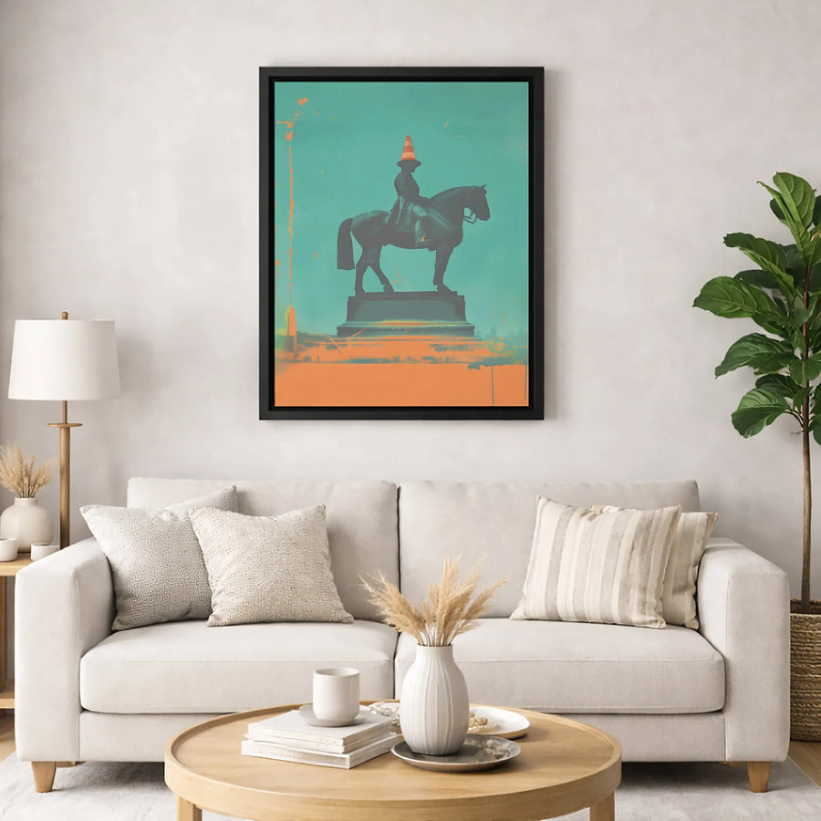 Duke of Wellington Statue Canvas | Glasgow Traffic Cone Art | Premium Gallery Wrapped Decor | Iconic Scottish Landmark Print for Home Office