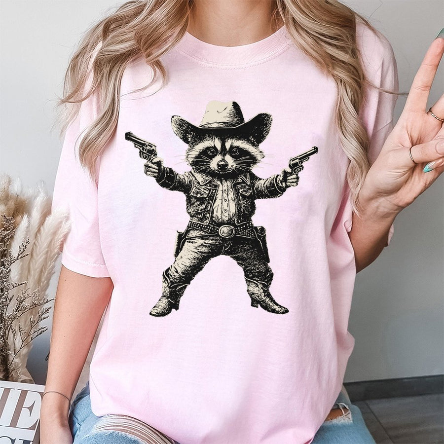 Cowboy Raccoon T-Shirt | Western Outlaw Graphic Design | 100% Cotton Premium Quality | Funny Animal Lover Gift For Men And Women