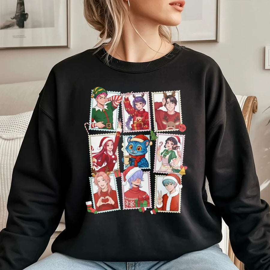 Anime Christmas Sweatshirt | Cute Manga Character Holiday Print | Premium Cotton Blend Unisex Crewneck | Gift For Otaku And K-Pop Fans