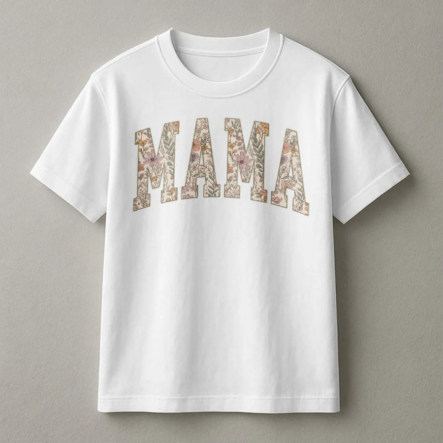 Floral Mama T-Shirt | Retro Botanical Varsity Letters | Premium Cotton Blend | Mothers Day Gift for New Mom