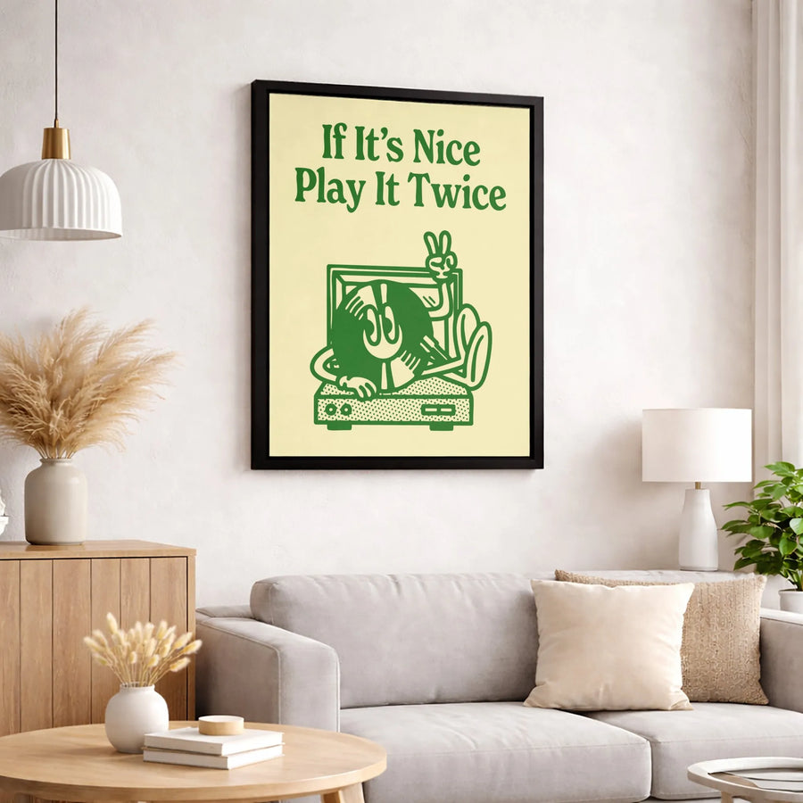 If It's Nice Play It Twice Canvas Print | Retro Vinyl Record Music Decor | Premium Gallery Wrap Wall Art | Music Lover Gift For Home Office