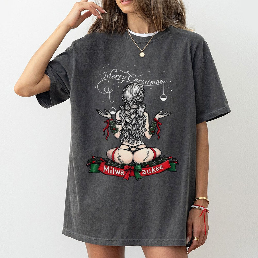 Milwaukee Christmas T-Shirt | Pin-Up Girl Holiday Graphic | Premium Cotton Unisex Tee | Edgy City Pride Gift for Adults