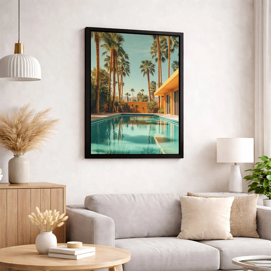 Palm Springs Mid-Century Modern Canvas Art | Retro Poolside Palm Tree Wall Decor | Premium 1.25-inch Gallery Wrap | Architecture Gift for Home