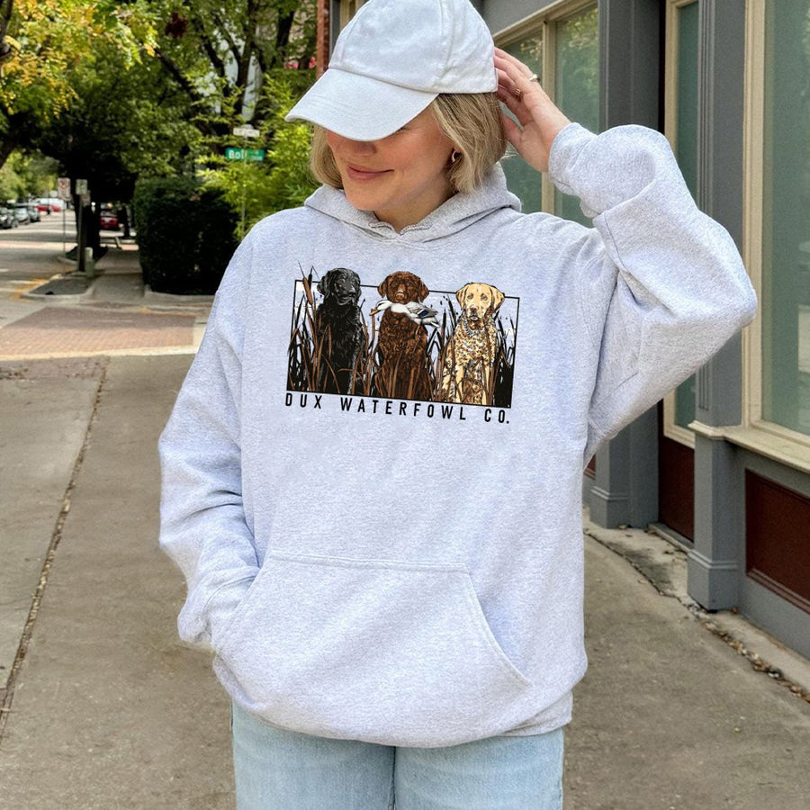Labrador Retriever Hunting Hoodie | Trio Waterfowl Dog Graphic | Premium Cotton Blend | Gift for Duck Hunters and Outdoor Enthusiasts