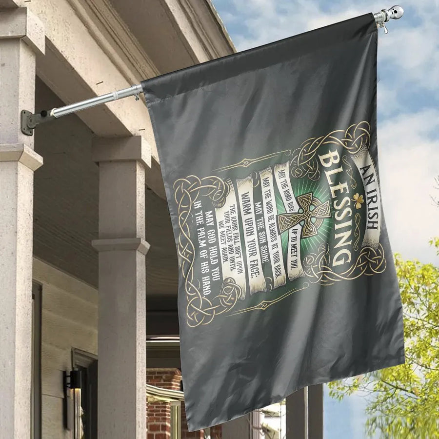 Irish Blessing House Flag | Celtic Cross & Traditional Prayer Design | Double-Sided Weather-Resistant Polyester | St Patrick's Day Porch Decor Gift
