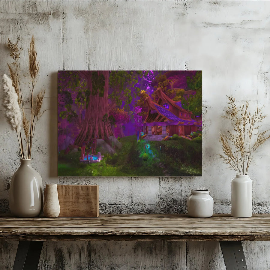 Enchanted Forest Canvas Wall Art | Glowing Cottage Fantasy Landscape | Premium Framed Gallery Print | Magical Home Decor Gift for Fantasy Lovers
