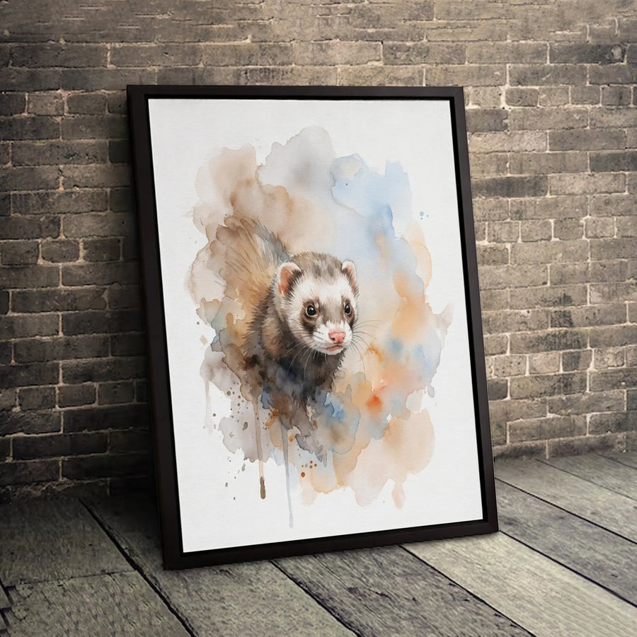 Ferret Wall Art Canvas Print | Watercolor Pet Portrait | 1.25 Inch Premium Gallery Wrap | Unique Animal Lover Gift Home Decor
