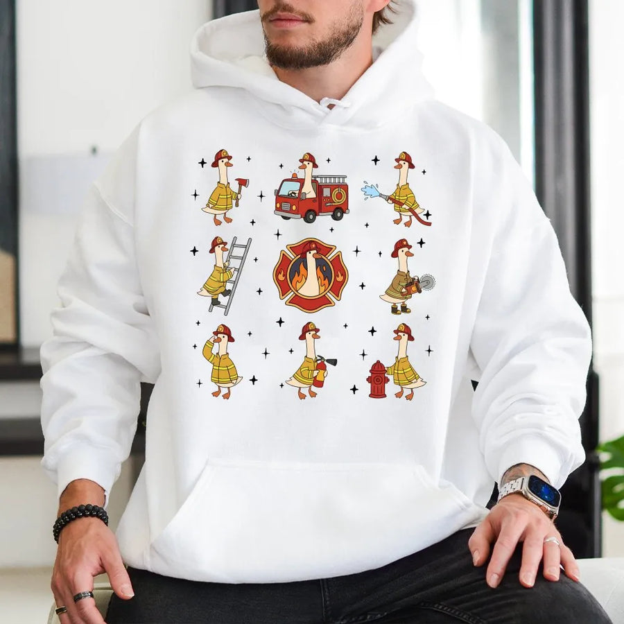 Silly Goose Firefighter Hoodie | Funny Fire Dept Meme Graphic Sweatshirt | Premium Cotton-Blend | Gift for Fireman & Retired Firefighter