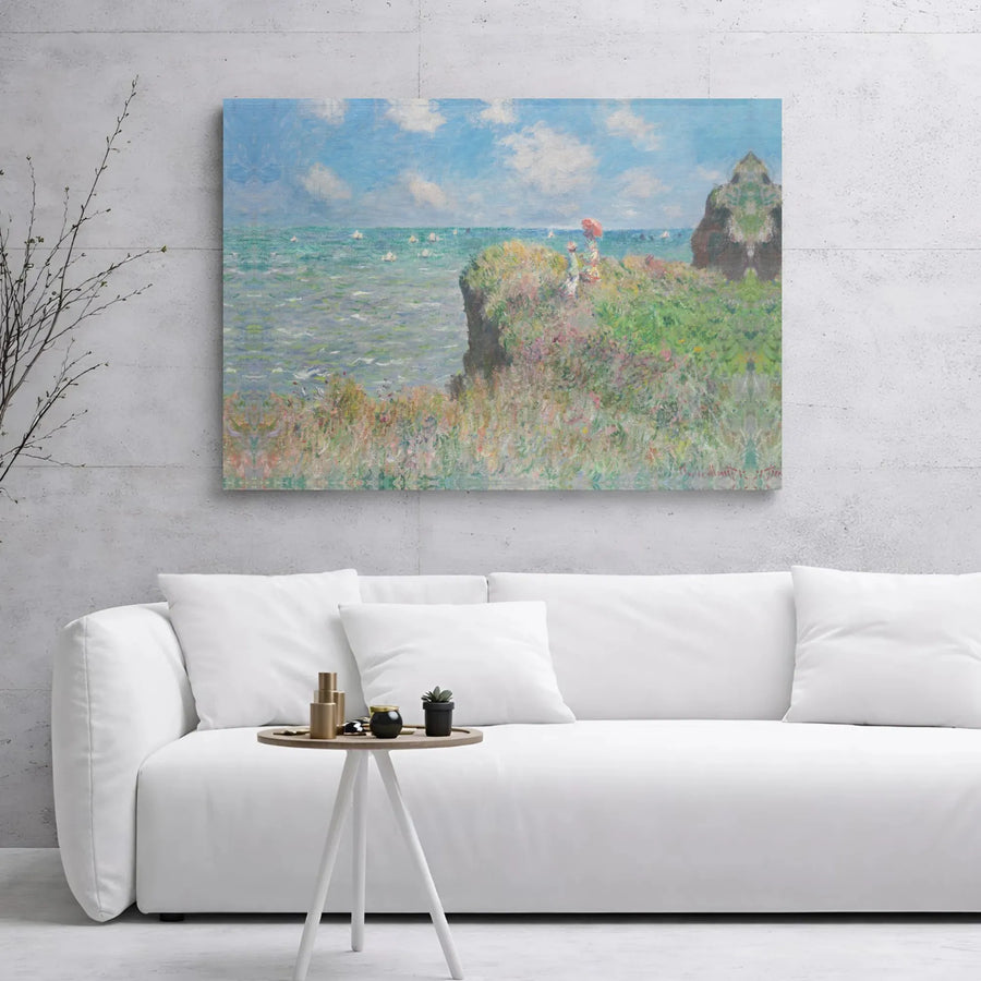 Claude Monet Cliff Walk at Pourville Canvas Art | Impressionist Seascape Wall Decor | Premium 1.25" Gallery Wrap | Masterpiece Print for Home Office