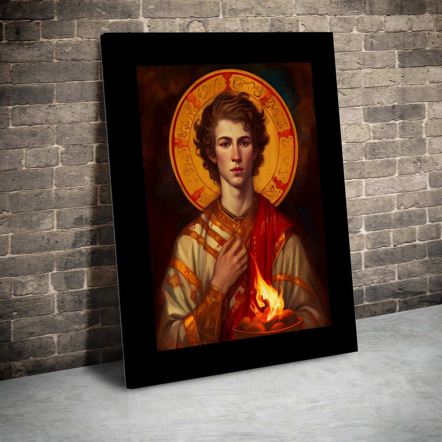 Saint Valentine Wall Art | Renaissance Style Portrait with Halo | Premium 1.25" Thick Gallery Canvas | Christian Home Decor Gift