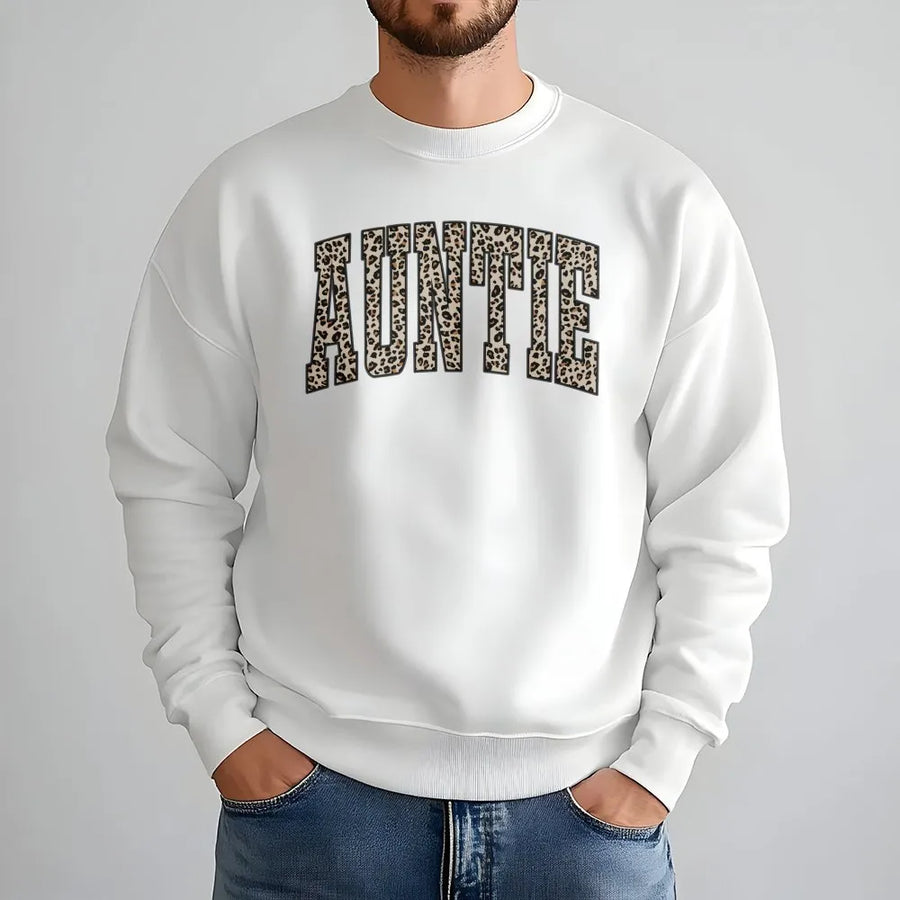 Auntie Sweatshirt | Retro Leopard Print Varsity Lettering | Premium Cotton Blend | Best Aunt Gift Idea