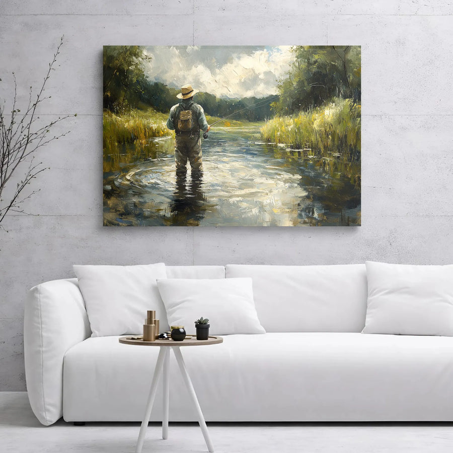 Fly Fishing Wall Art | Impressionist River Landscape Canvas Print | 1.25" Gallery Wrap | Gift For Fisherman And Outdoor Enthusiasts