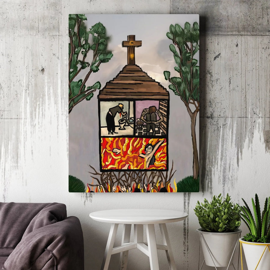 Religious Allegory Wall Art | Church Sin and Hell Concept Print | Premium 1.25-Inch Gallery Canvas | Thought-Provoking Christian Home Decor Gift