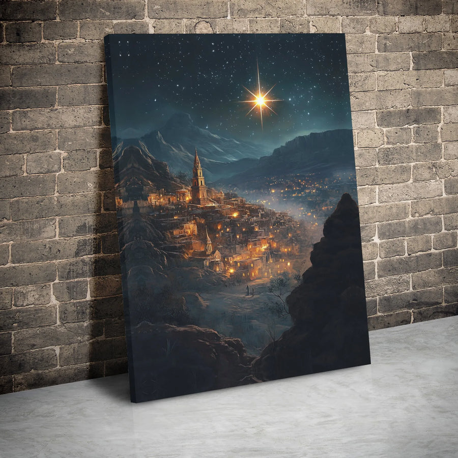 Star of Bethlehem Canvas Art | Nativity Mountain Village Scene | Gallery Wrapped Premium Wall Decor | Religious Christmas Home Gift