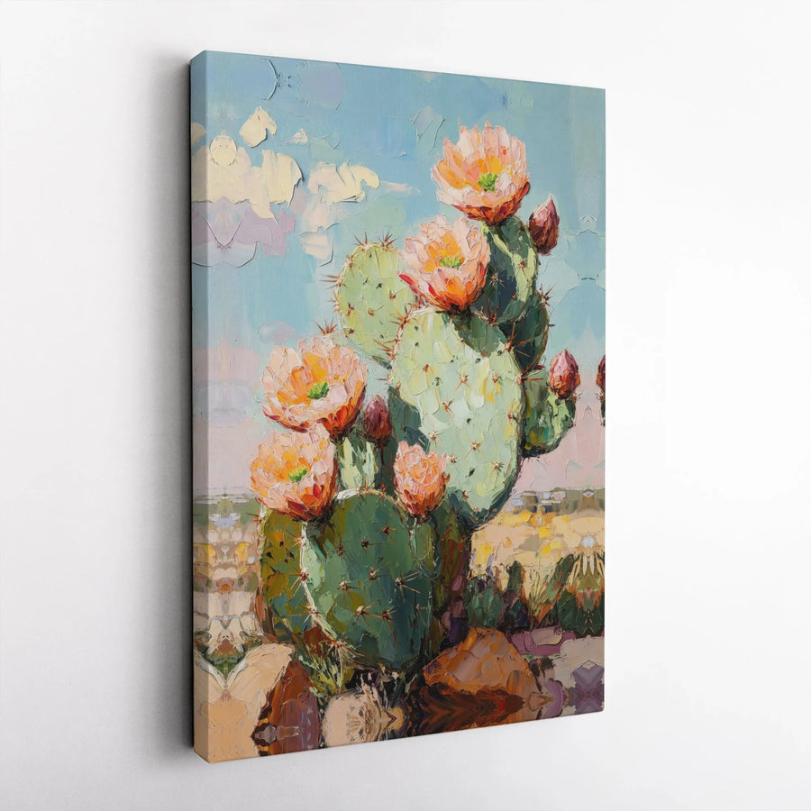 Cactus Wall Art Canvas Print | Textured Desert Flower Painting | Thick Gallery Wrap Canvas | Southwestern Boho Wall Decor Gift