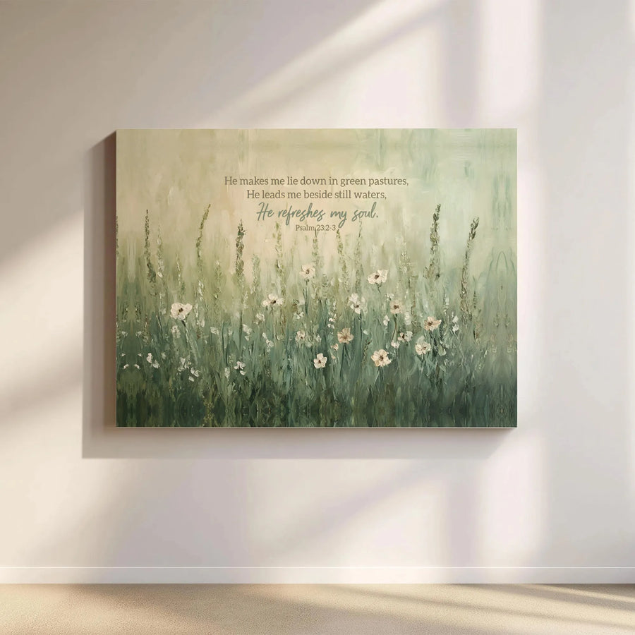Psalm 23 Canvas Wall Art | He Refreshes My Soul Scripture Art | Premium Gallery Wrap Canvas | Inspirational Christian Home Decor Gift