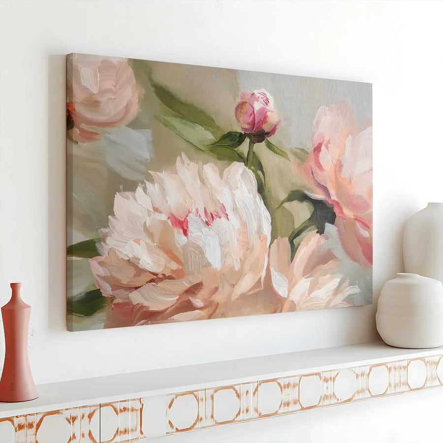 Peony Canvas Wall Art | Vintage Impressionist Floral Painting | 1.25" Thick Gallery Wrap Canvas | Premium Botanical Home Decor