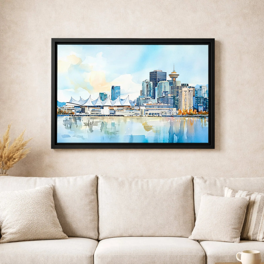 Vancouver Skyline Canvas Wall Art | Watercolor Cityscape Print | Gallery Quality Premium Decor | Travel Gift for Canada Lovers