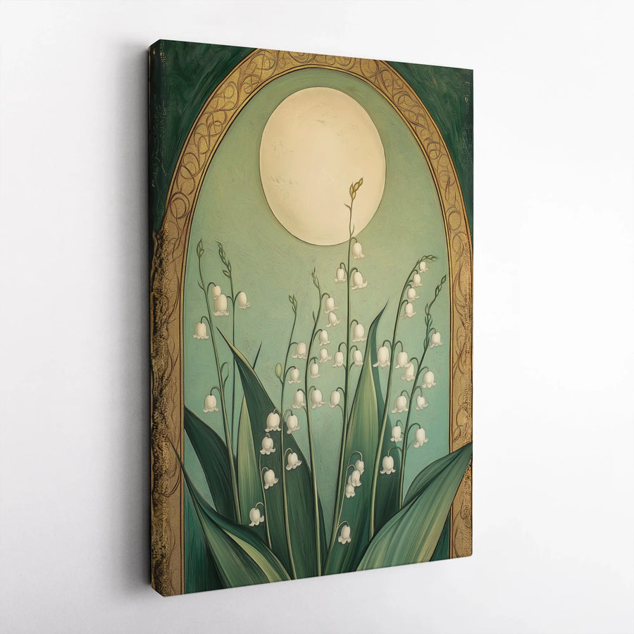 Lily of the Valley Canvas Wall Art | Botanical Moonlit Arch Print | Gallery Wrapped Floral Home Decor | Nature Lover Gift