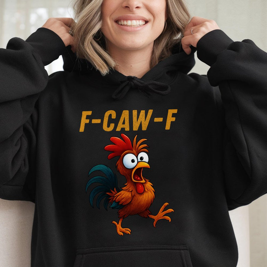 Funny Chicken Hoodie | F-CAW-F Pun Graphic Pullover | Premium Cotton-Blend Casual Sweatshirt | Humorous Gift For Chicken Lovers Men Women